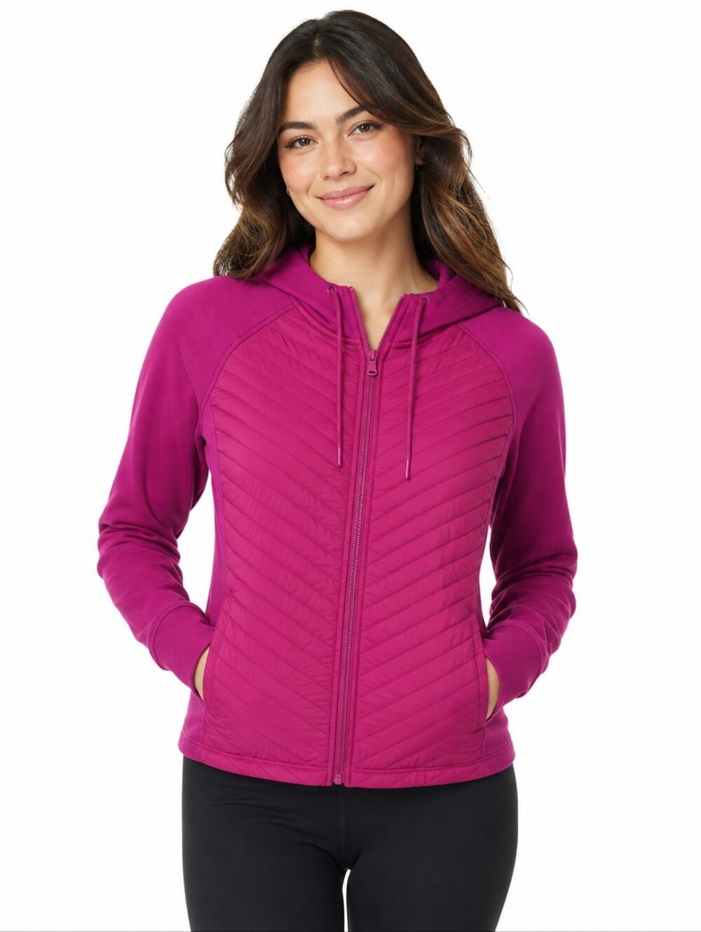 Old Navy Dynamic Fleece Hybrid Quilted Full Zip Hoodie Jacket LP